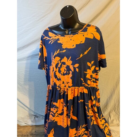 Nemidor Womens Plus Size 24 24W 3X Long Maxi Dress Navy Coral Floral Pockets - Picture 2 of 3